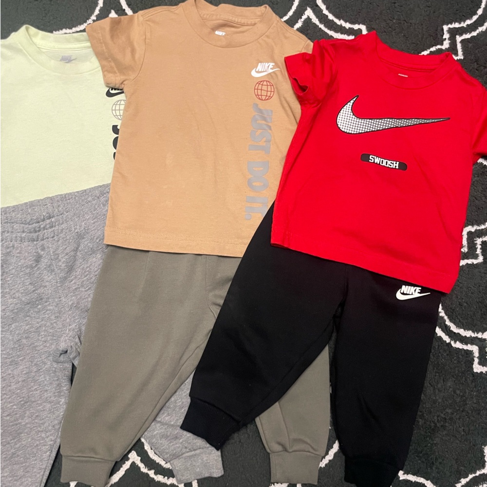 Nike Kids' Red, Tan, and Gray Joggers Set Bundle